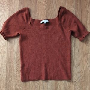 LOFT Rust Square-Neck Short Sleeve Sweater